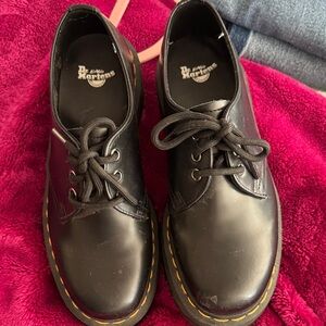 Dr. Martens Black Lace-Up platform Shoes with Yellow Stitching